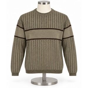 JG Hook Mens Large Sage Green Ribbed Knit Crewneck Sweater Striped 58403